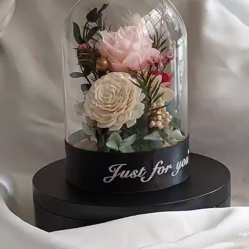 Classical garden immortal flower glass cover. Flower cup for congratulations on birthdays, festivals, Christmas, Valentine's Day. - ช่อดอกไม้แห้ง - พืช/ดอกไม้ 