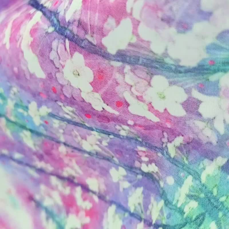 [Breath of weeping cherry blossoms] Chiffon stole, scarf, shawl, under-the-branch cherry blossoms, purple crystal flower lover gradation, birthday, Mother's Day - Knit Scarves & Wraps - Polyester Pink