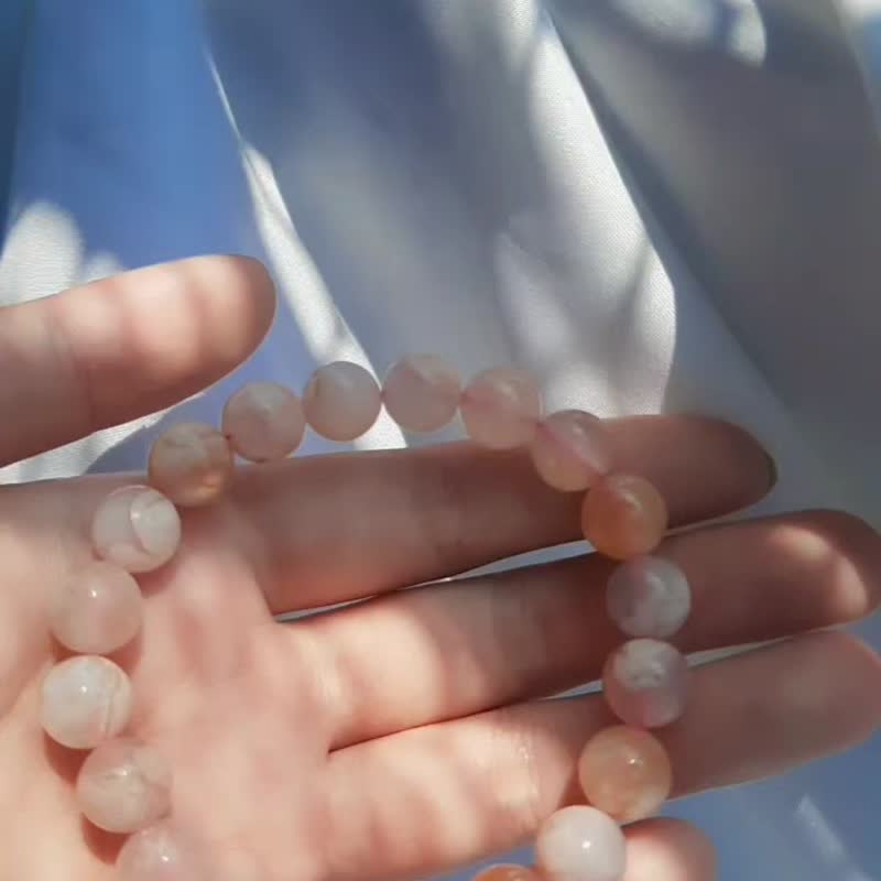 櫻花瑪瑙手鍊 7mm 粉櫻花 日系 手串 天然原礦Blossom Agate - 手鍊/手環 - 半寶石 粉紅色