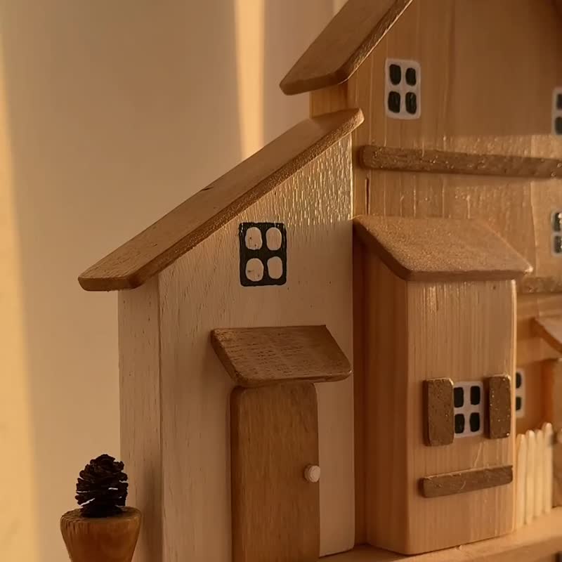 Wood Key Holder with 2 Houses 4 Hooks for Entryway Kitchen Hallway Office - 衣架/衣帽架/掛勾 - 木頭 咖啡色