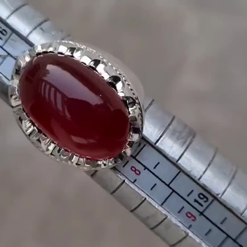 Blood red aqeeq agate akik aqiq hakik ring real red agate bague sterling silver - 戒指 - 寶石 紅色