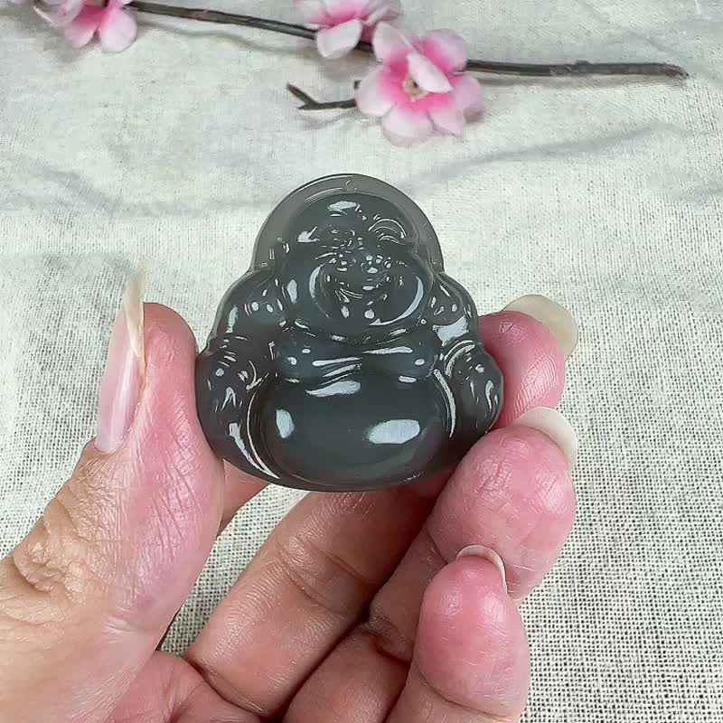 秒殺價 天然新疆和田玉煙紫色佛公彌勒佛吊墜 玉質細膩溫潤 - 吊飾/掛飾 - 玉石 