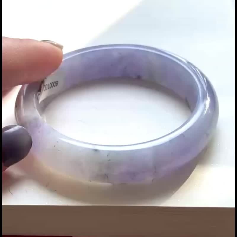 冰種 天然翡翠 緬甸 A玉 玉鐲 • 冰種紫烏雞翡翠福鐲 - 手鍊/手環 - 玉石 紫色