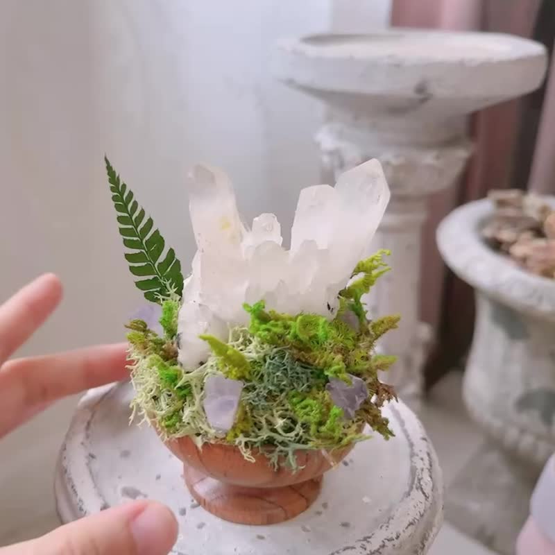 白水晶簇-辦公室小物 消磁 夏日小刨冰。永生葉材綠植栽 - 盆栽/植栽 - 水晶 白色