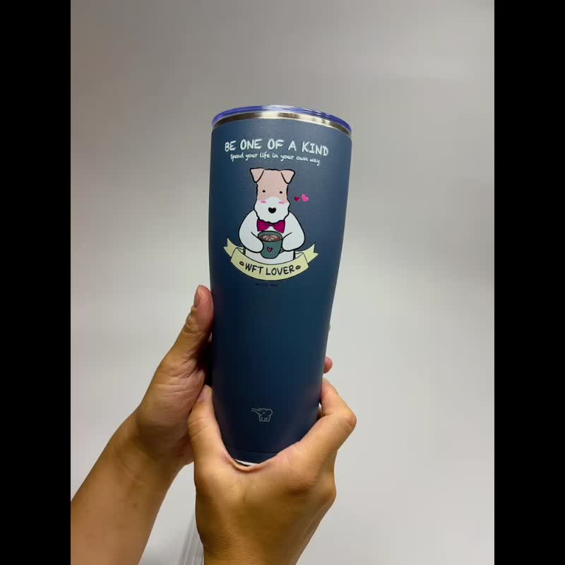 Wirefoxterrier 剛毛獵狐梗象印吸管杯890ml WFT 午夜藍 - 保溫瓶/保溫杯 - 其他金屬 多色