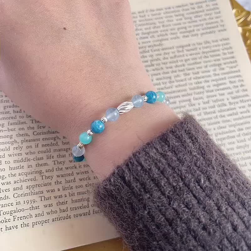 Life Spirit No. 5 925 sterling silver crystal bracelet aquamarine Stone Stone - Bracelets - Crystal Blue