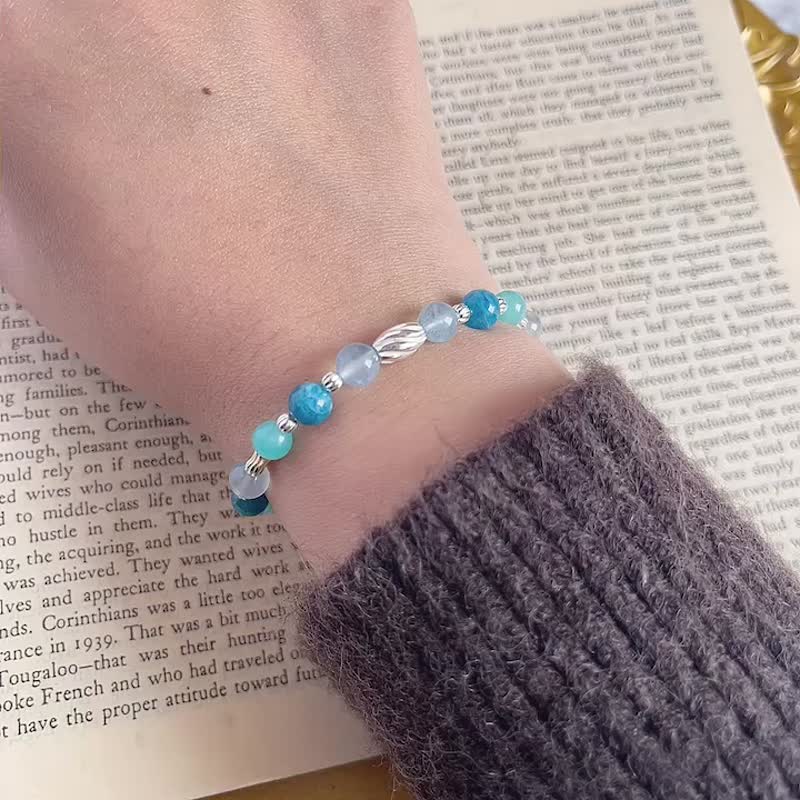 Life Spirit No. 5 925 sterling silver crystal bracelet aquamarine Stone Stone - สร้อยข้อมือ - คริสตัล สีน้ำเงิน