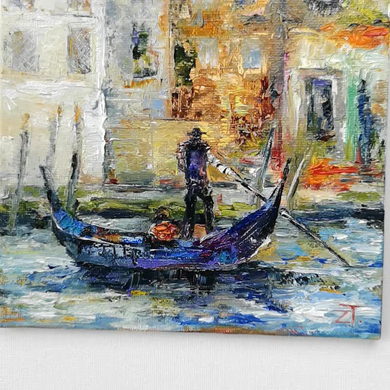 Venice Italy Oil Painting Original Wall Art on Canvas panel. - 壁貼/牆壁裝飾 - 棉．麻 