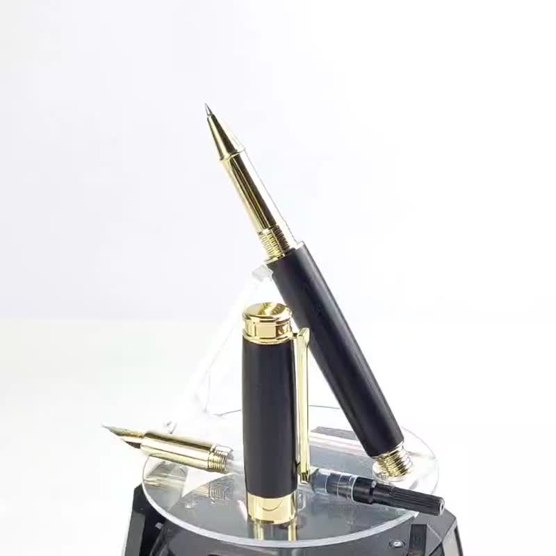 King wood double-ended pen set (fountain pen and ballpoint pen double-ended set)/KOBE handmade pen - Fountain Pens - Wood Black