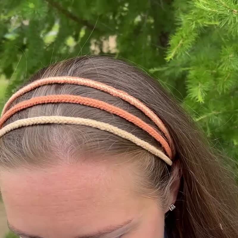 Wheat headband. Spica woven hair band. Super slim wreath. Set of 3 tie hair band - เครื่องประดับผม - ผ้าฝ้าย/ผ้าลินิน หลากหลายสี