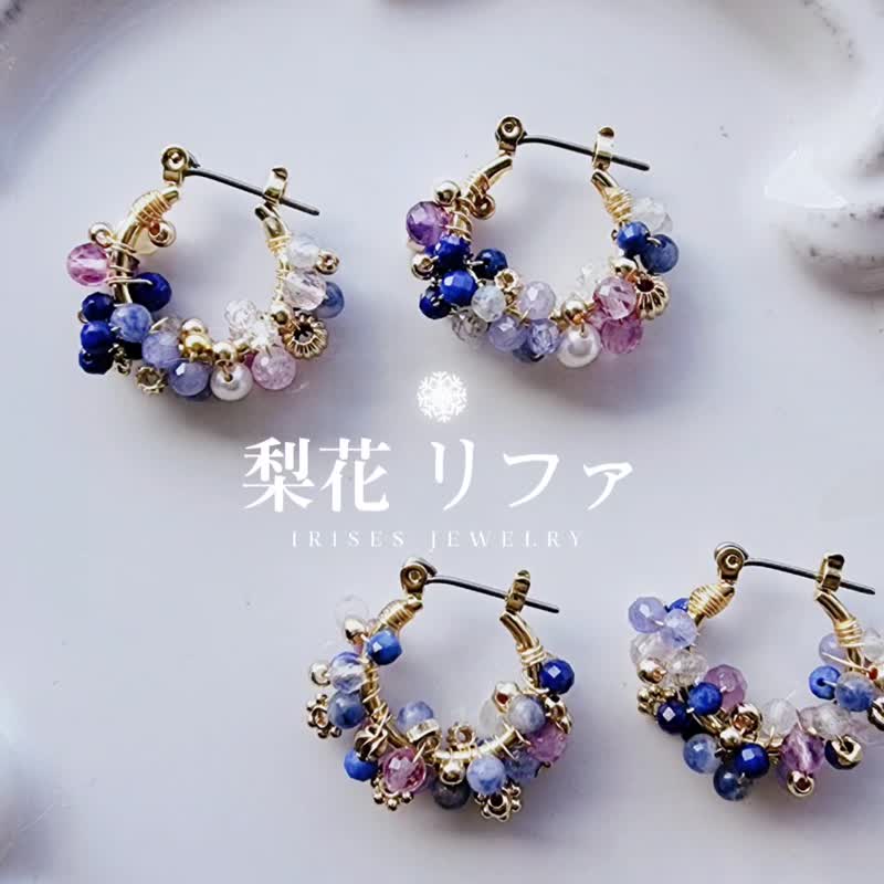 百花  |  手工編織水晶 天然石 抗敏鈦針 耳環 / 耳夾 - 耳環/耳夾/耳骨夾 - 半寶石 多色
