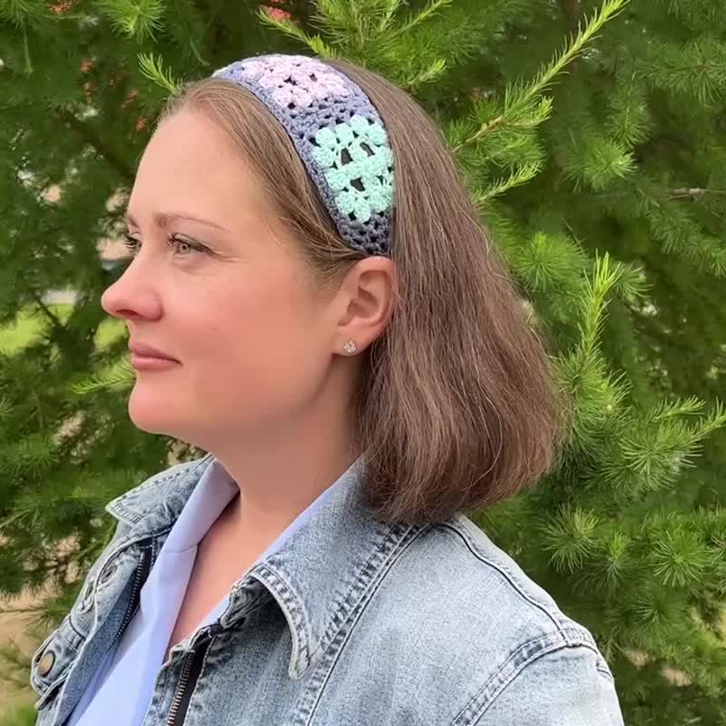 Woven tile tie headband. Jeans colorful hair band - Hair Accessories - Cotton & Hemp Multicolor