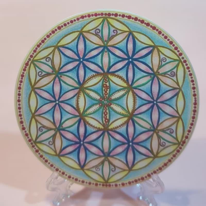 Spring greeting gift, positive energy totem, color printing, glazed joy, Zen, flower of life, mandala, Yingge, ceramic absorbent cup - ของวางตกแต่ง - ดินเผา หลากหลายสี