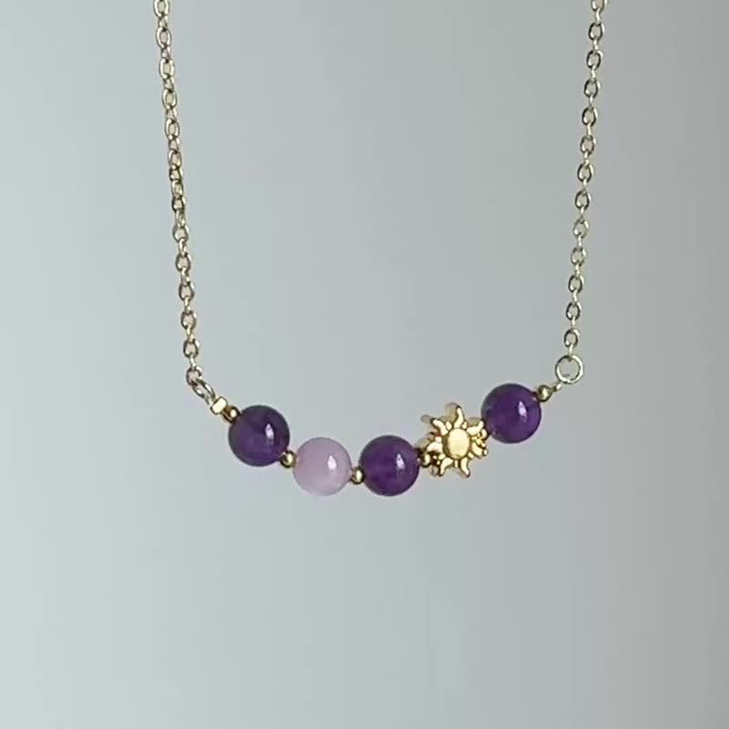 【New Year New Hopes】Amethyst & Lepidolite Sun | Inner Emotional Healing | Crystal Necklace - Necklaces - Crystal Purple