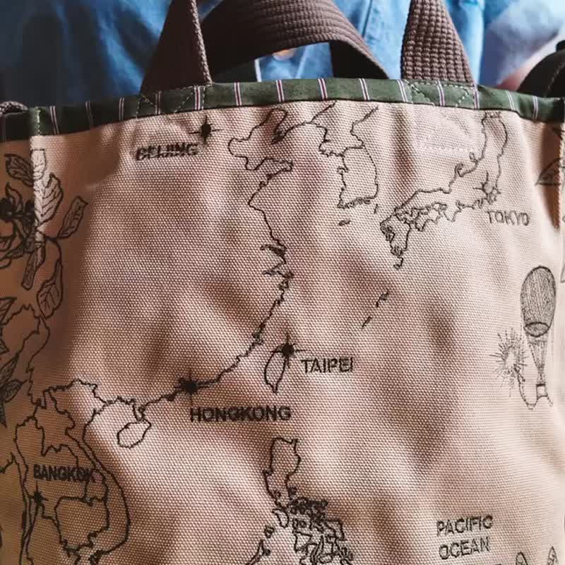 Reversable Map Tote - 手提包/手提袋 - 其他材質 咖啡色