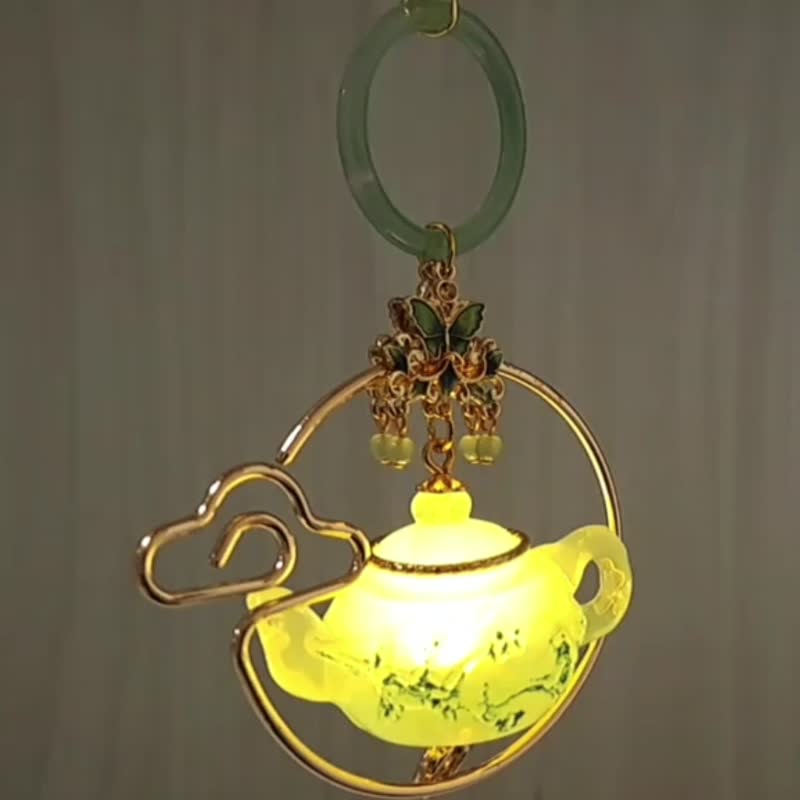 Glimmer Series [Jasper Small Teapot] ~Pendant/No Steps (LED light with replaceable battery) - โคมไฟ - พลาสติก สีเขียว