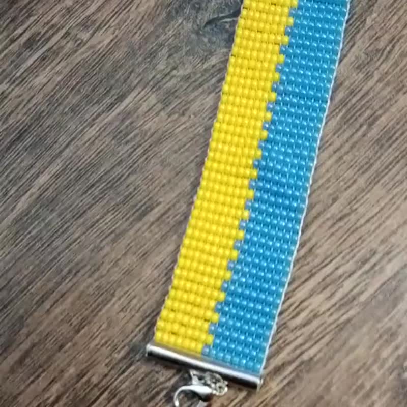 Ukrainian flag bracelet Seed bead bracelet Bracelet home Unisex bracelet - 手鍊/手環 - 玻璃 藍色