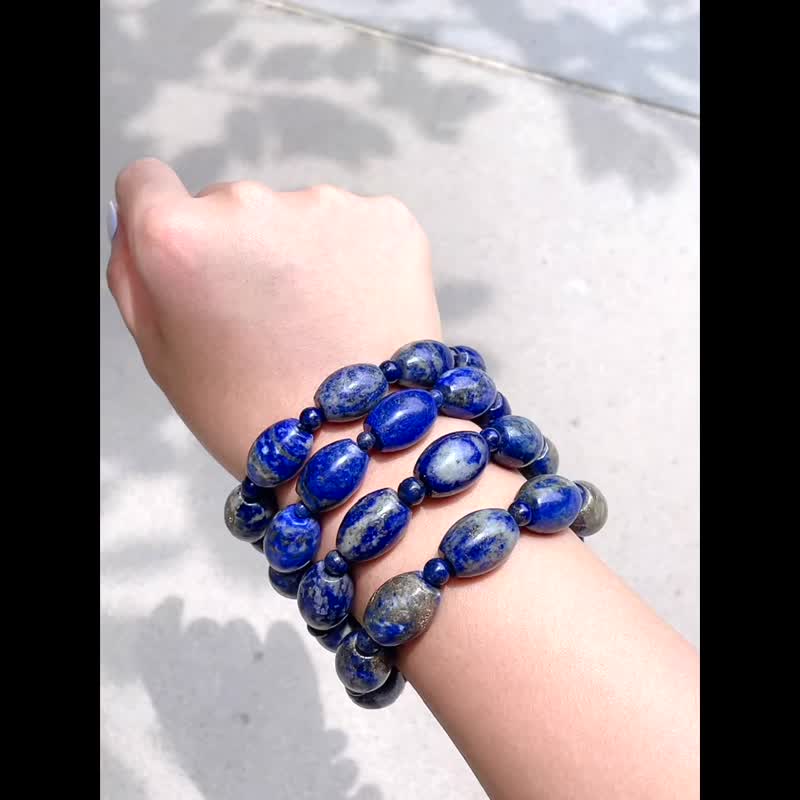 Lapis Lazuli Oval Bracelet Men's Beaded Bracelet Tranquility Blue Rational Thinking Birthday Gifts - Bracelets - Gemstone Blue