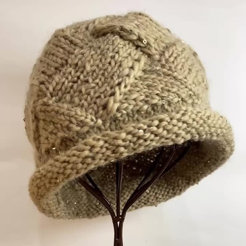 Handmade plaid hat Japanese wool knitted hat - หมวก - ขนแกะ 