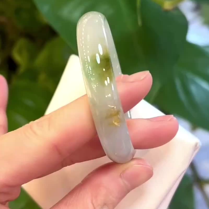 冰種 緬甸翡翠 A玉 玉鐲 • 冰種冰川藍飄青花黃翡翠貴妃鐲 - 手鍊/手環 - 玉石 藍色