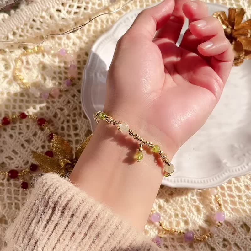 Semi-Precious Stones Bracelets Green - Rococo Garden / Previne Peridot Brass Bracelet Healing Growth Chinese New Year Spring Festival