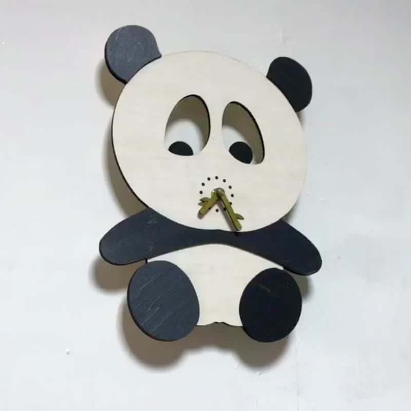 手工木作萌寵時鐘 大貓熊 - 時鐘/鬧鐘 - 木頭 黑色