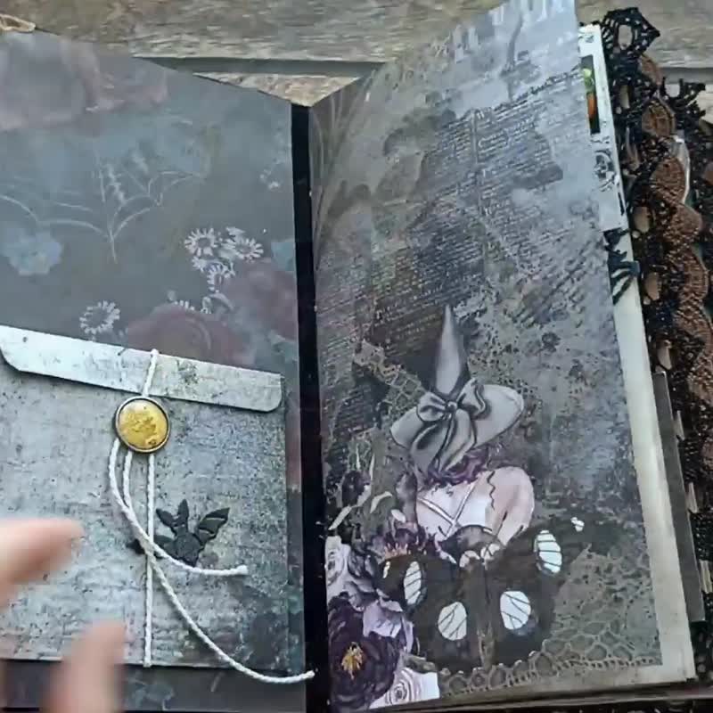 Witchy junk journal Magic dream journal completed Witch flowers moon chunky - สมุดบันทึก/สมุดปฏิทิน - กระดาษ สีดำ