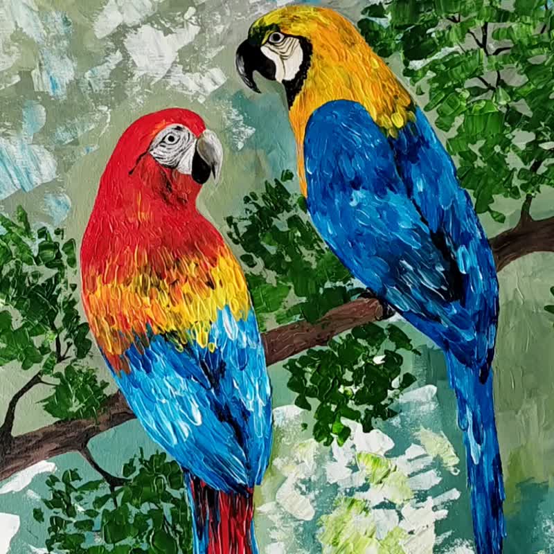 コンゴウインコ　絵画 コンゴウインコオウム赤オウム水彩画アート絵画動物鳥オリジナル