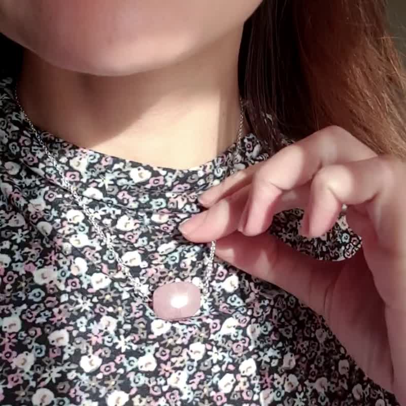 マダガスカル ローズクォーツ ネックレス、シルバー925、天秤座クリスタル、母の日ギフト - ネックレス - 宝石 ピンク