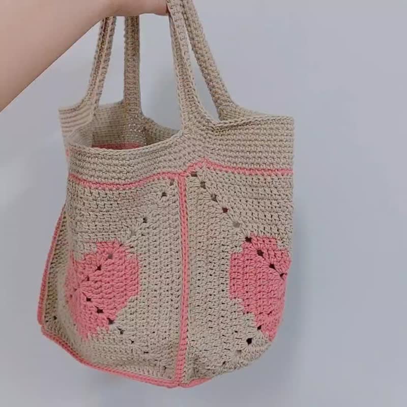 ผ้าฝ้าย/ผ้าลินิน กระเป๋าถือ หลากหลายสี - heart pattern crochet motif bag