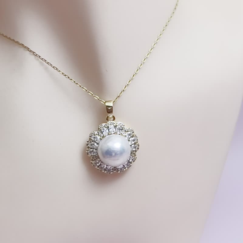 Natural freshwater pearl colorful pearl Silver pendant classic gift necklace - สร้อยคอ - ไข่มุก ขาว