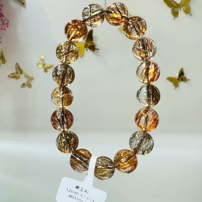 小精品透體招財濃色黑金超12mm42.43g旺正財招偏財貴人緣好運 - 手鍊/手環 - 水晶 金色
