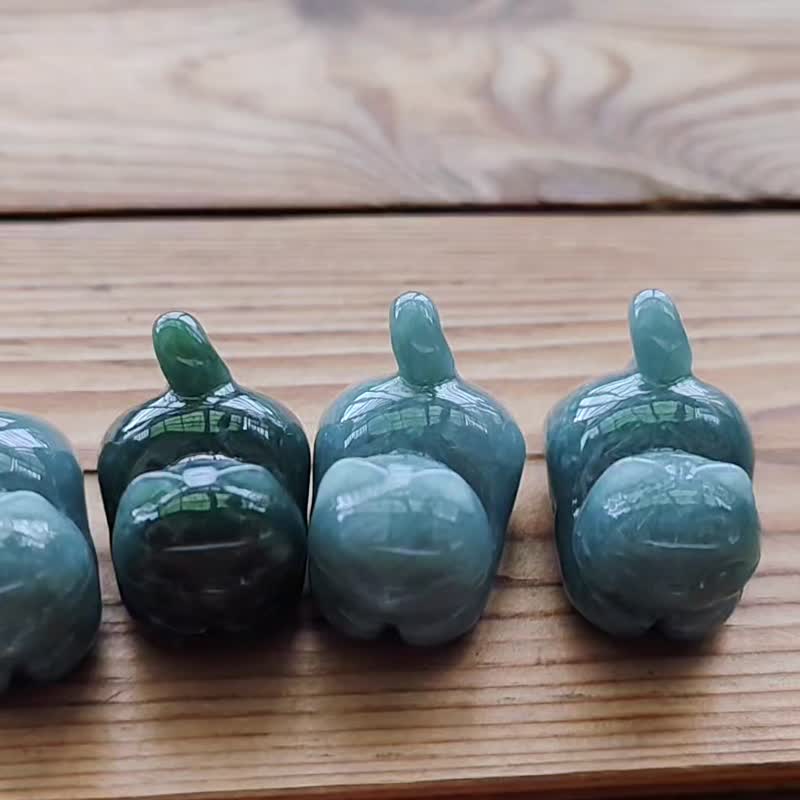 Pro-Cui Natural Guatemala Jade Ice Teal Super Cute Fat Pussy Cat - ของวางตกแต่ง - หยก หลากหลายสี