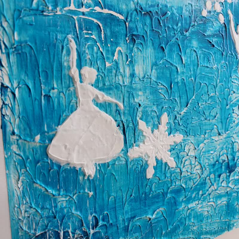 Winter Ballet Painting Ballet Christmas Dance Original Art Ballerina Ice Ballet - โปสเตอร์ - วัสดุอื่นๆ สีน้ำเงิน