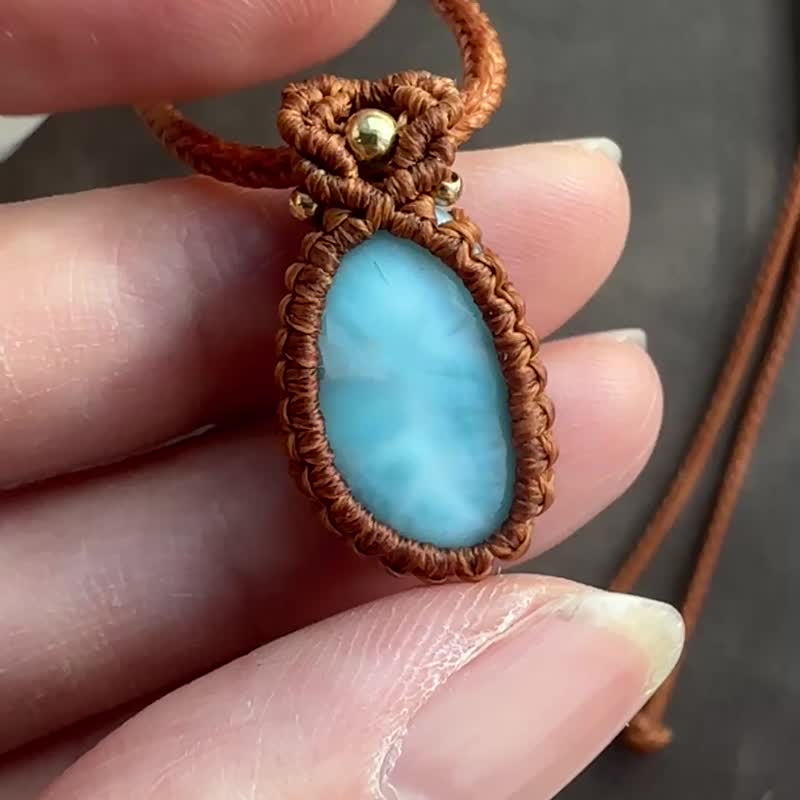 CSP83 民族風 蠟線編織 海紋石 頸鏈 (可調長度) - 項鍊 - 寶石 咖啡色