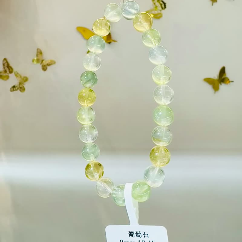 天然螢光透亮三彩濃色葡萄石8mm19.45g希望之石事業正財緩和急 - 手鍊/手環 - 水晶 綠色