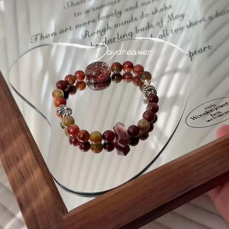 Red Rabbit Hair & Red Phantom Quartz Sterling Silver Design Bracelet - สร้อยข้อมือ - คริสตัล สีแดง