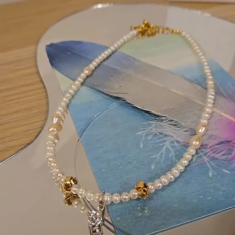 金工華麗鋯石珍珠項鍊 - 項鍊 - 珍珠 