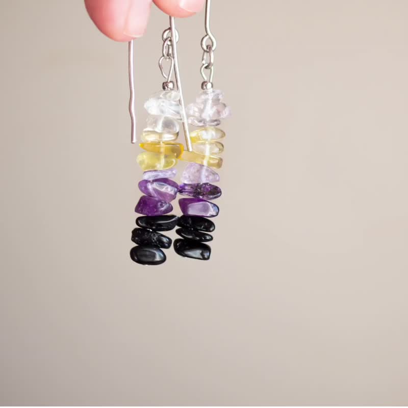 Custom birthstone Earrings, 925 Silver, Tourmaline, Amethyst, Citrine, Quartz - 耳環/耳夾/耳骨夾 - 水晶 多色