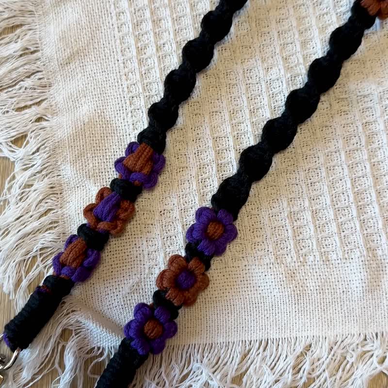 Macrame Flower Phone Strap 6 Petal Flower and Diamond Pattern on the shoulder - Lanyards & Straps - Cotton & Hemp 