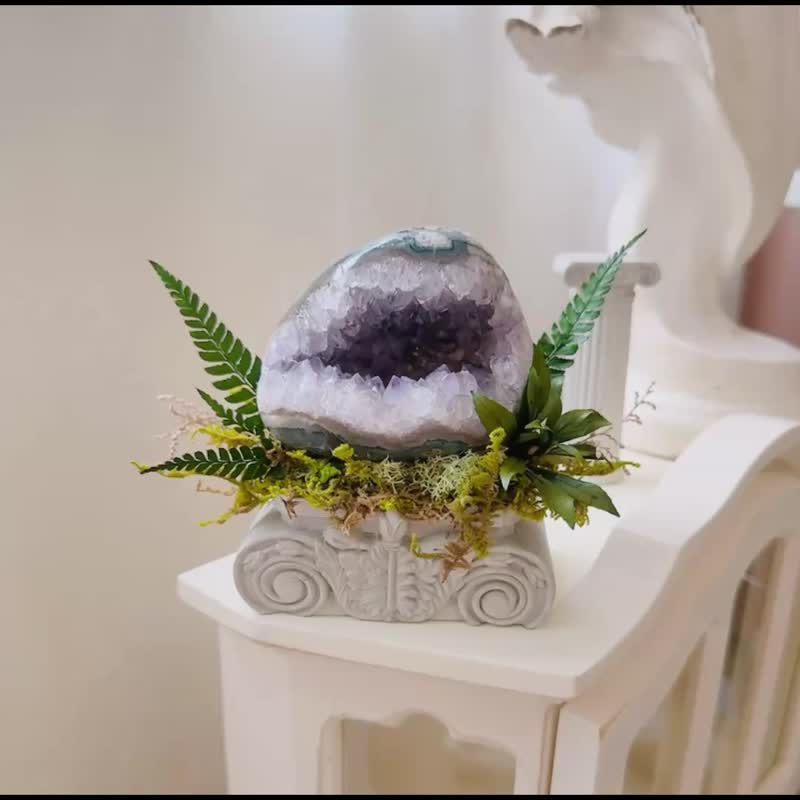 文藝復興_紫水晶洞 招財消磁 羅馬柱上的療癒小宇宙 - 盆栽/植栽 - 水晶 紫色