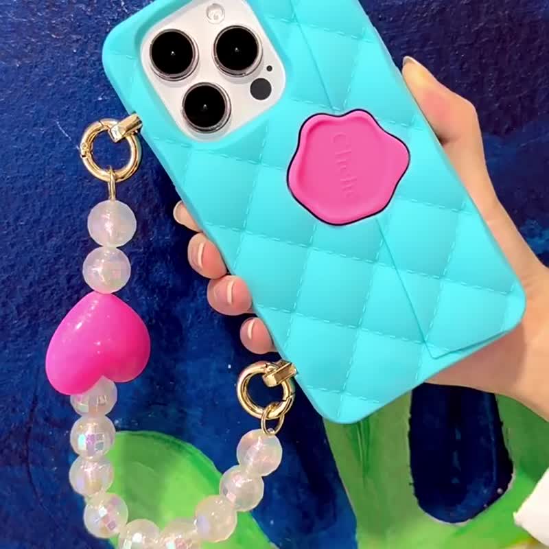 Candies iPhone 15 Pro / 15 Pro Max - Seal Stamped Case with Jumbo Heart Strap (B - เคส/ซองมือถือ - ซิลิคอน สีน้ำเงิน