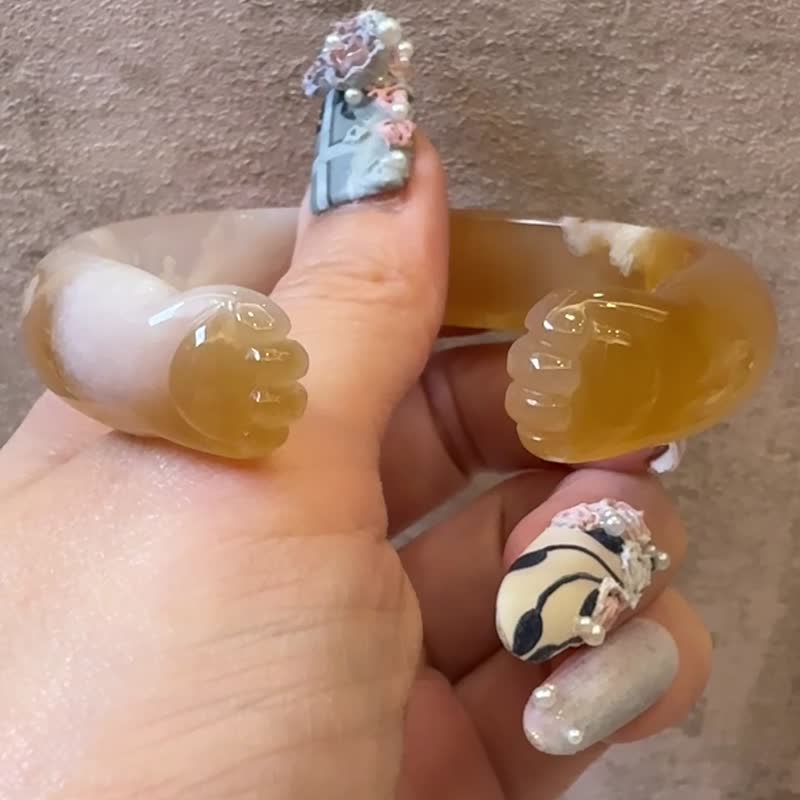 櫻花瑪瑙手鐲瑪瑙手鐲 貓鐲 貓爪鐲金貓橘貓招財貓鐲胖橘53圈口 - 手鍊/手環 - 玉石 