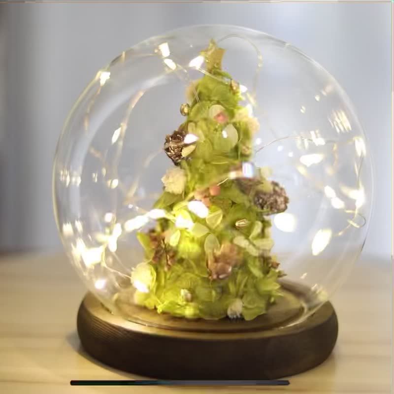 Christmas tree crystal bubble ball/night light Christmas gift immortal flower unfaded dried flower glass ball - ช่อดอกไม้แห้ง - พืช/ดอกไม้ 