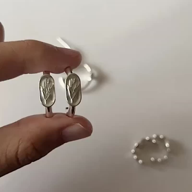 迷迭香耳環 - 耳環/耳夾 - 純銀 銀色