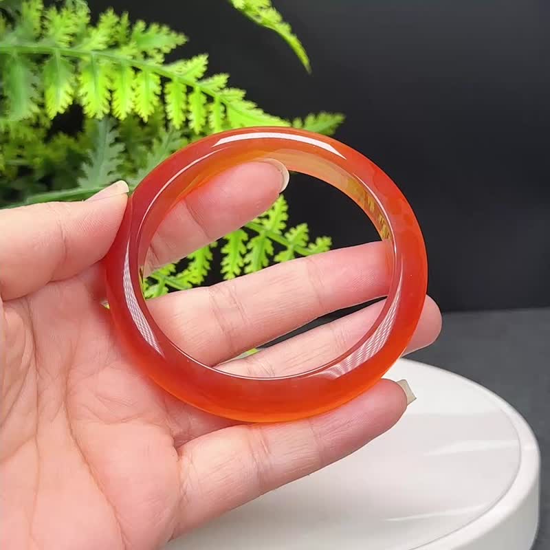 優質 馬達加斯加 漸變紅 瑪瑙手鐲 59+MM 高冰天眼幹凈千層海浪紋 - 手鍊/手環 - 半寶石 紅色