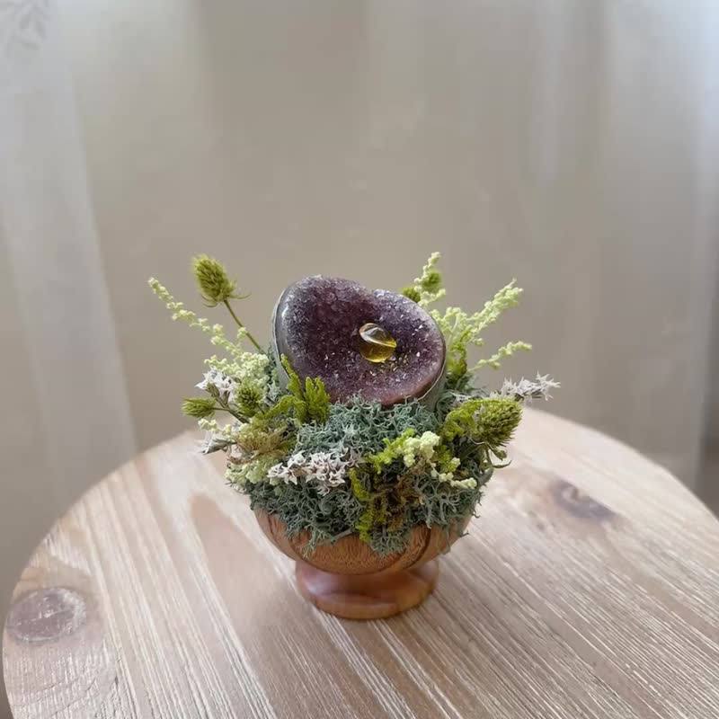 紫紅水晶 晶鎮 窩窩 。 微景觀永生葉材 綠植栽 - 盆栽/植栽 - 水晶 紫色