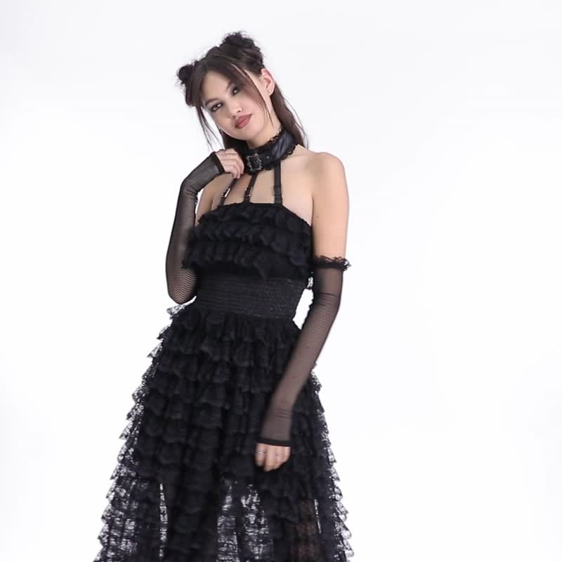 蘿莉塔水域女妖連身蛋糕裙 - 多色 / 僅有黑 / 附袖套 - 洋裝/連身裙 - 其他材質 黑色