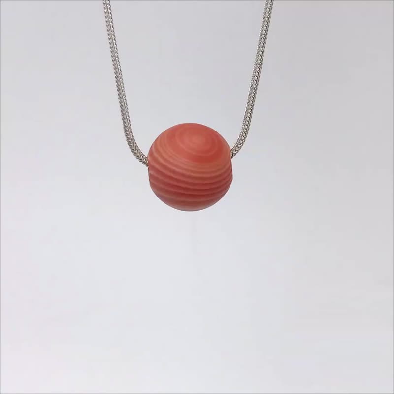 925 Silver Red Striped Agate 14mm Bead Pendant Necklace - Collar Necklaces - Sterling Silver Red