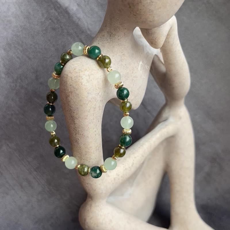 Aventurine + aquatic agate + tsavorite natural stone design bracelet - Bracelets - Semi-Precious Stones 